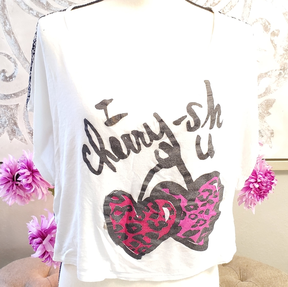 I 🍒-SH U CROP ANIMAL PRINT LACE TOP M
